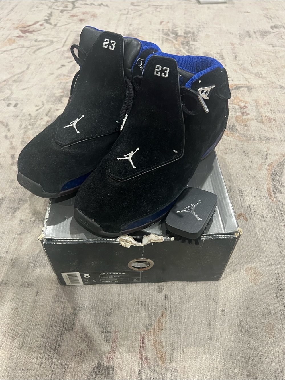 2003 High-Top Jordan 18 OG Black/Royal Blue, size 8.